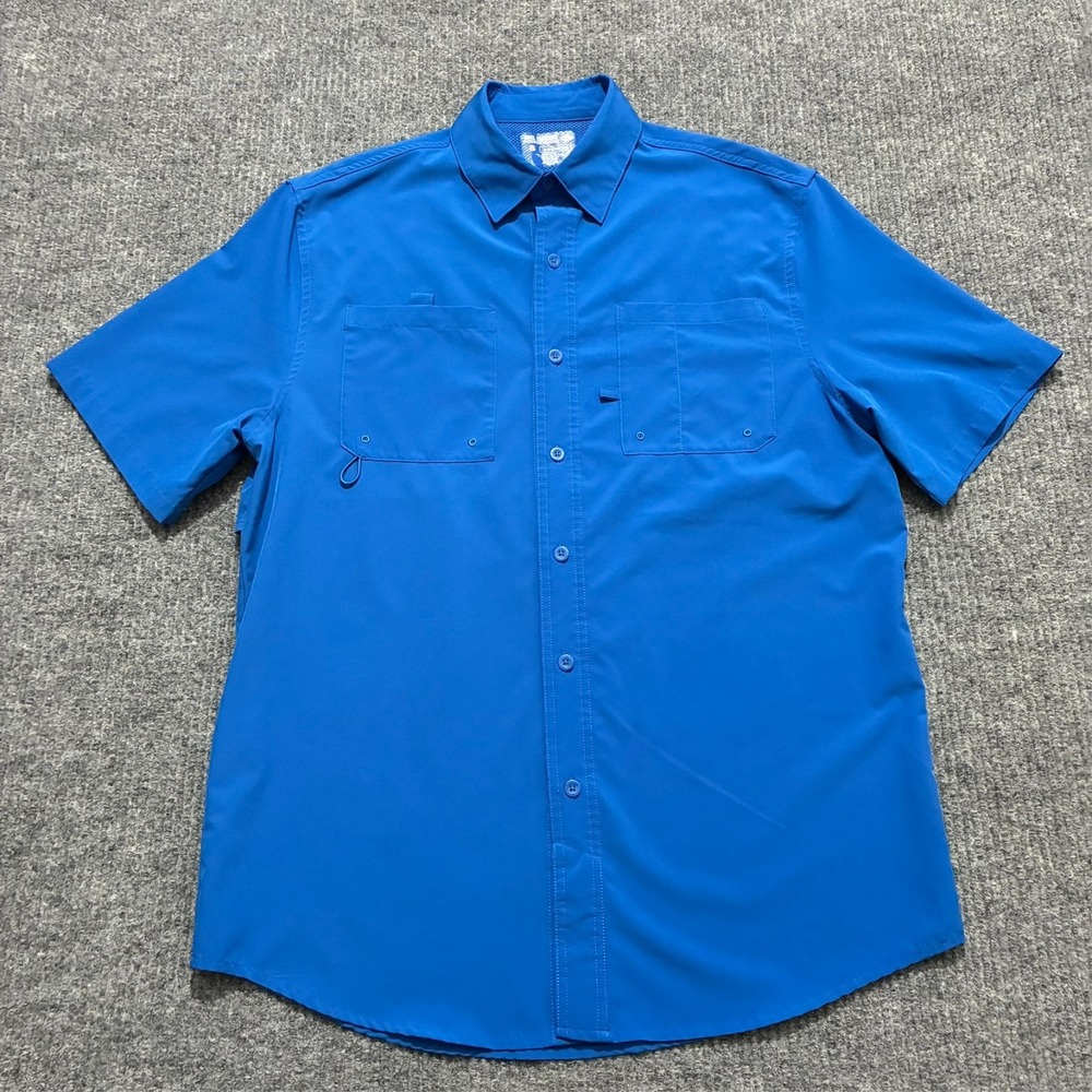 Reel Legends Shadester Mens Button Shirt S‎ Blue Vented Short Sleeve Performance